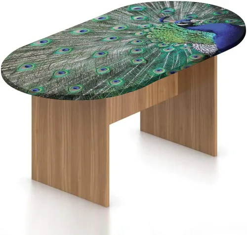 Miniatura 26 de XISUNYA Mantel ovalado ajustable, mantel de poliéster elástico de pavo real, mantel ajustable con estampado de flor de primavera japonesa, se adapta