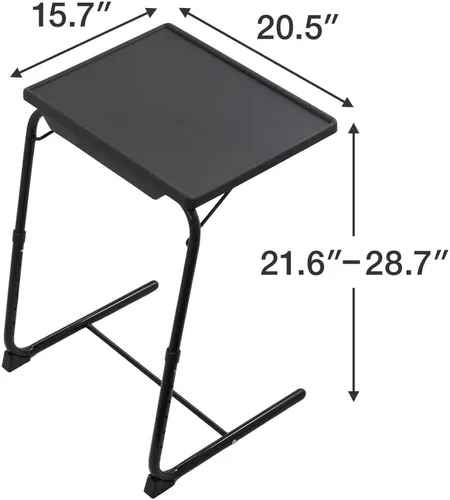 Miniatura 2 de Japard Mesa plegable para TV, mesita de noche pequeña con soporte para tazas, ajustable de 6 alturas y 3 ángulos de inclinación (negro, 2 piezas)