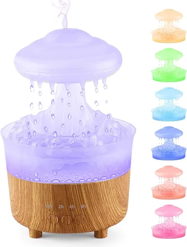 Humidificador de lluvia con goteo de agua, difusor de aceite esencial de hongos con 7 colores cambiantes, difusor de aroma, humidificador de hongos