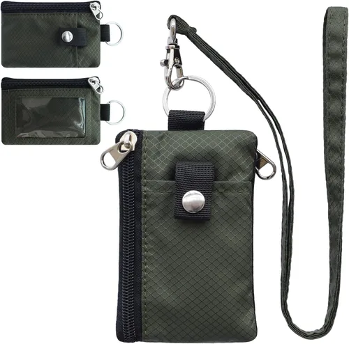 CHENSPRX Cartera pequeña minimalista con bloqueo RFID con ventana de identificación, resistente al agua, con cremallera, con llavero de cordón, para