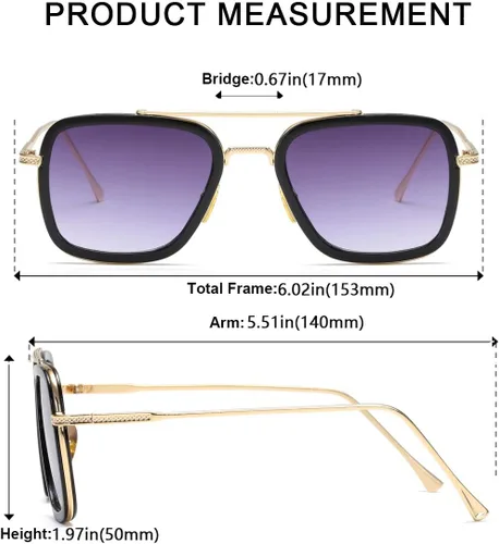 Miniatura 4 de Tony Stark - Gafas de sol vintage con marco de metal cuadrado para hombres y mujeres, lentes de sol vintage de Iron Man y Spider-Man