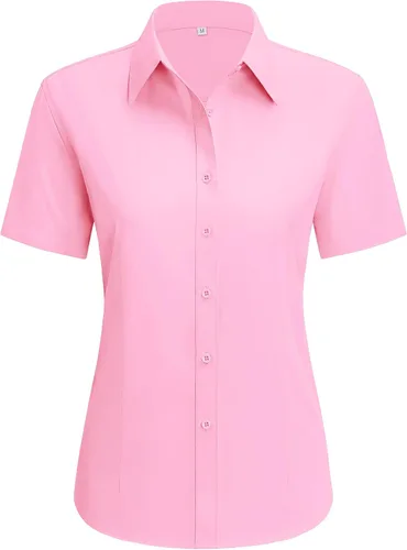 Miniatura 10 de siliteelon Camisas de vestir para mujer, de manga corta, de algodón, camisa con botones abajo, camisa básica con botones arriba, camisas con cuello