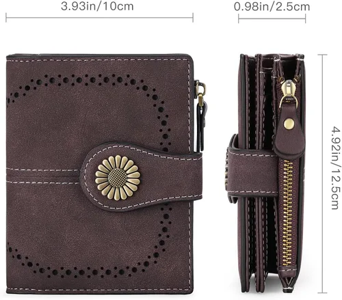 Miniatura 3 de SENDEFN Carteras pequeñas para mujer, con bloqueo RFID, de cuero, plegable, tarjetero con ventana de identificación