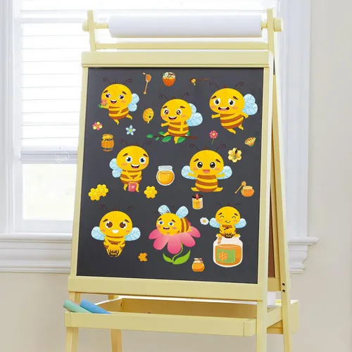 Miniatura 4 de 24 hojas de calcomanías de abeja para hacer una cara, lindos juegos de fiesta de animales, calcomanías para mezclar y combinar, haz tus propias vaca