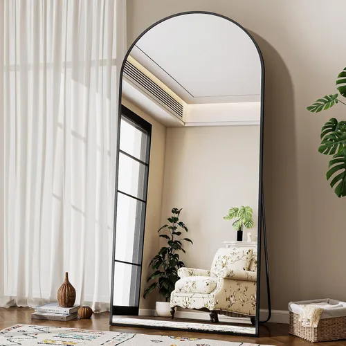 Miniatura 15 de Espejo de 56 x 21 pulgadas, de arco, de longitud completa, espejo de cuerpo completo con marco de aluminio, para colocar de pie, inclinado o Negro