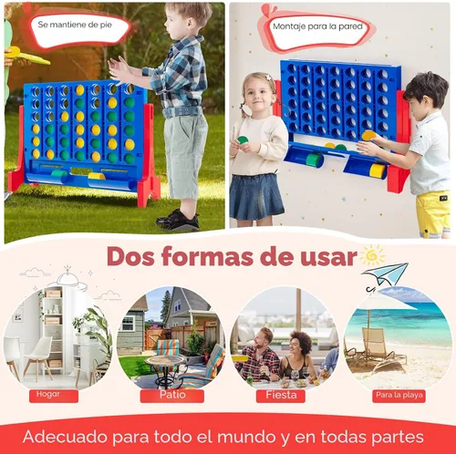 Miniatura 4 de COSTWAY - Juego gigante de 4 en línea con bolsa de transporte de almacenamiento, juego Jumbo de 4 en fila con ajedrez, deslizador de liberación