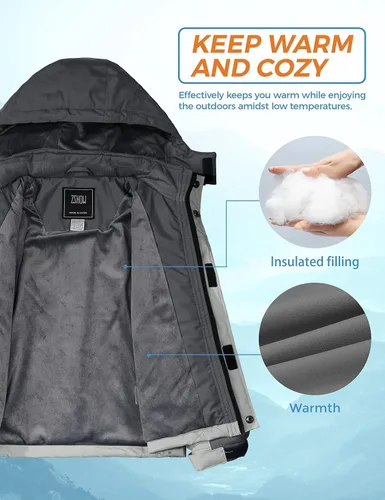Miniatura 3 de ZSHOW Chaqueta de esquí impermeable para niños a prueba de viento con capucha, ropa deportiva de montaña para exteriores, Nieve, 6-20