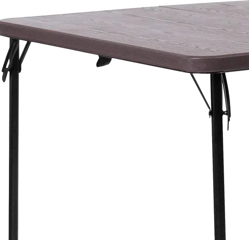 Miniatura 6 de EMMA + OLIVER Mesa plegable cuadrada de plástico de grano de madera marrón de 2.83 pies con mango