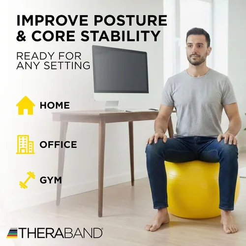 Miniatura 6 de THERABAND Pro Series Pelota de Ejercicio, Entrenador de Estabilidad Amarillo de 18 pulgadas para Usuarios de 4'7"–5', Pelota Anti-Explosión de Yoga