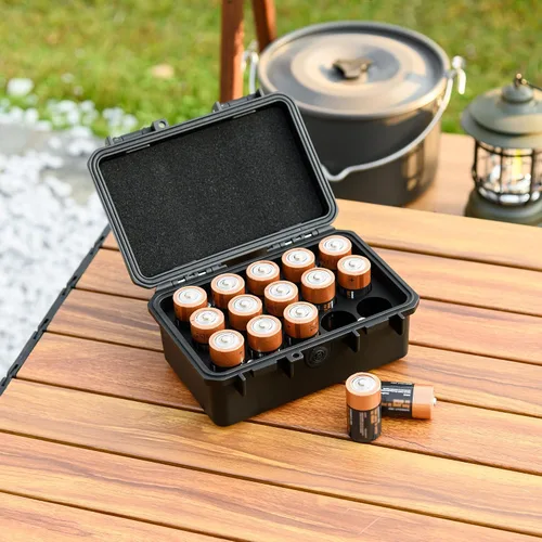 Miniatura 4 de KIWIFOTOS Organizador de baterías C con 15 ranuras para almacenamiento, resistente al agua, IP67, impermeable, celda C, LR14, contenedores alcalinos