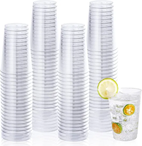 Vplus Paquete de 150 vasos de plástico transparente reutilizables de 12 onzas, vasos desechables de plástico resistentes para fiestas, Navidad,