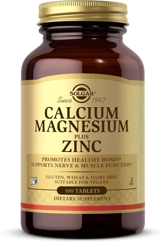 Solgar Calcio y magnesio más zinc, 100 tabletas, promueve huesos y dientes saludables, apoya la función nerviosa y muscular, sin OMG, vegano, sin