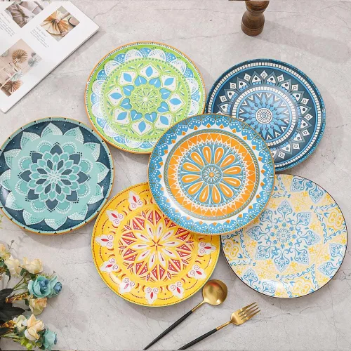 Miniatura 6 de Juego de 6 platos llanos de cerámica resistentes a los arañazos de 10 pulgadas, aptos para lavavajillas y microondas, platos de pasta, plato de Boho