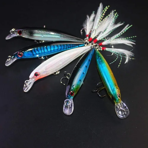 Miniatura 8 de Minnow - Señuelos de pesca de cebo duro realista Swimbait Bass Crankbait 3D Ojos de pesca ganchos agudos plumas intermitentes para lubina, trucha