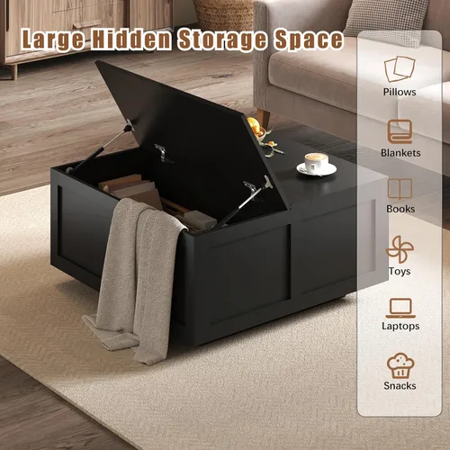 Miniatura 6 de HedoAjim Mesa de centro elevable con almacenamiento, mesa de centro cuadrada negra de 31.5 pulgadas con gran almacenamiento oculto, mesa central