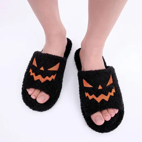 Miniatura 2 de shevalues Pantuflas de tela de rizo con punta abierta para mujer, pantuflas de espuma viscoelástica