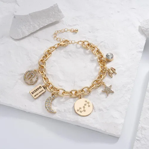 Miniatura 5 de Madison Tyler - Pulsera para mujer con dijes, símbolo de constelación del zodiaco, chapada en oro, placa de identificación, luna, constelación