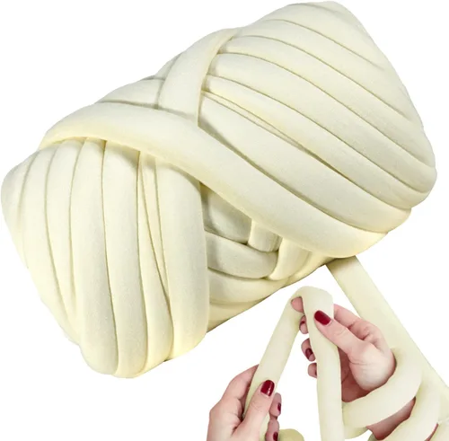 Miniatura 21 de Ultra Suave 1kg (2.2 LBS) Hilo Grueso para Tejer a Mano, Hilo de Tubo de Tela de Terciopelo Luxuoso para Hacer Bolsos, Almohadas, Mantas, Azul Ártico