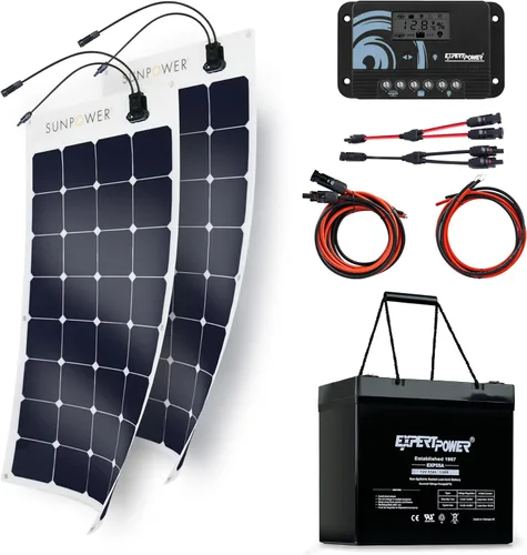 Miniatura 10 de ExpertPower Kit solar: panel flexible SunPower de 100 W, batería AGM SLA de 12 V 20 AH, controlador de 10 A y cables, bricolaje fuera de la red