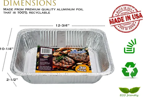 Miniatura 2 de Sartenes de aluminio desechables de tamaño medio (paquete de 30) 9 x 13 para preparar, asar, alimentos, almacenamiento, calefacción, cocina