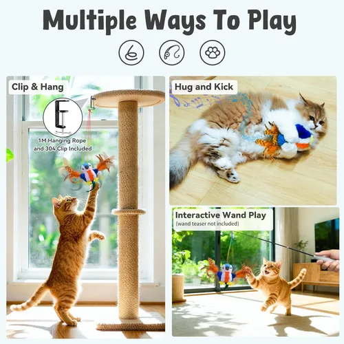 Miniatura 3 de Juguetes para gatos que aletean pájaro, juguetes de hierba gatera para gatos de interior, juguete automático interactivo para gatitos, juguete