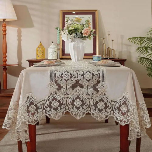 Miniatura 2 de DIGNFYING - Mantel de terciopelo italiano de encaje, retro, bohemio, rústico, elegante, rectangular, bordado, dorado, para fiesta de Navidad