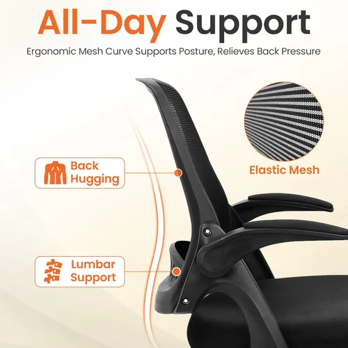 Miniatura 3 de NEO CHAIR Silla de oficina para videojuegos, silla ergonómica de malla con brazos abatibles, cómodo soporte lumbar, altura ajustable, ruedas Todo