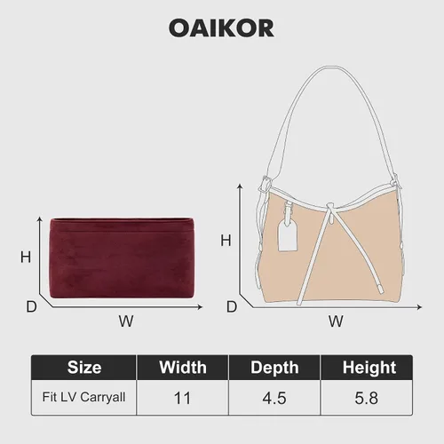 Miniatura 2 de Organizador de bolso para bolsos, organizador de bolsa de terciopelo para bolso, se adapta a LV Carryall PM y más. (PM-terciopelo rojo vino)