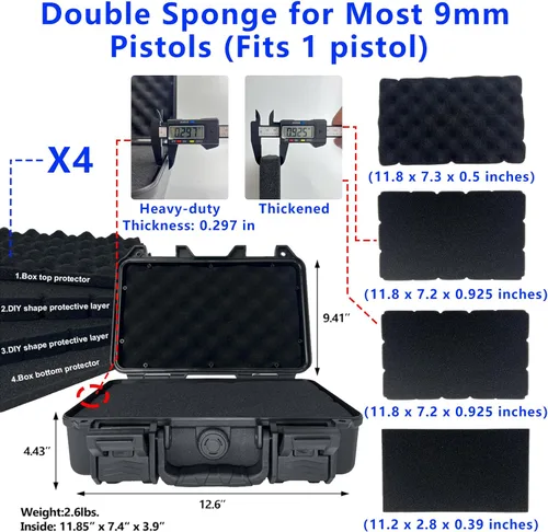Miniatura 6 de Funda para pistola con cerradura - Estuche de viaje para pistola con 2 cerraduras TSA incluidas, Estuche de transporte para pistola de carcasa dura