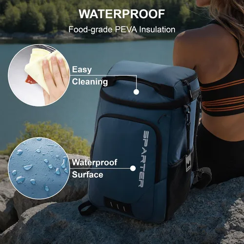 Miniatura 5 de SPARTER - Mochila enfriadora aislada a prueba de fugas para 33/49 latas, bolsa térmica con 2 compartimentos aislados, mochila de playa, viaje, Azul