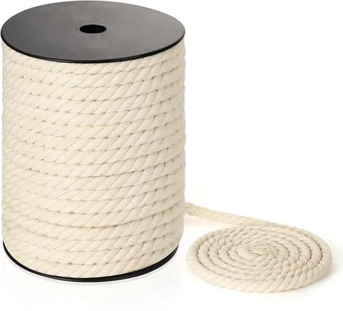 Miniatura 17 de Cordón de macramé de 0.197 in x 164 yardas, cuerda de macramé 100% algodón natural Cuerda de algodón trenzado de 3 hebras para colgar plantas