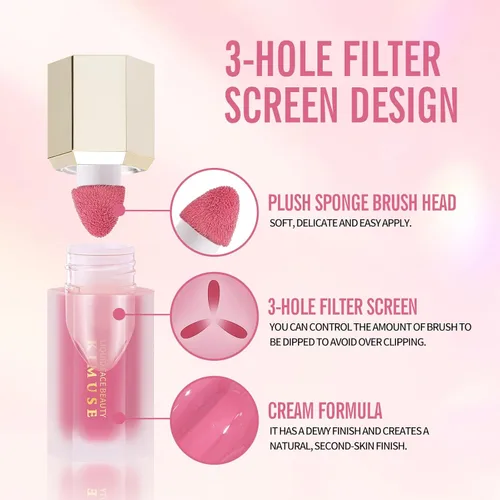 Miniatura 6 de KIMUSE Rubor Líquido, Rubor en Crema Suave Pigmentado de Larga Duración para Rostro, Resistente al Agua, a Prueba de Manchas, Acabado Luminoso