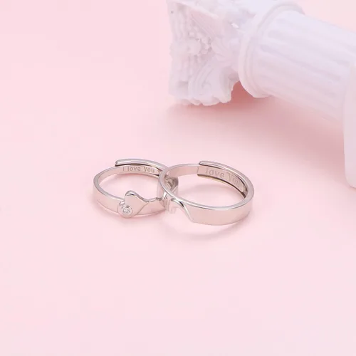 Miniatura 3 de DAOCHONG Juego de anillos de plata de ley 925 para parejas, anillos de promesa para parejas, con texto en inglés "I Love You