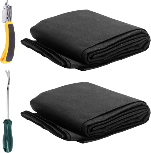 Swpeet 5 piezas de tapicería de tela negra de 60 pulgadas x 3 yardas, repuesto de tela y levantador de tachuelas, extractor de uñas con kit de