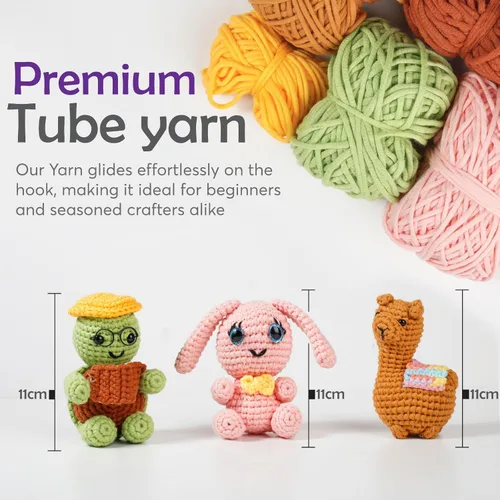 Kit de ganchillo para aprender A-URA para principiantes niños y adultos, kits de ganchillo premium de 3 patrones de animales de gran tamaño para