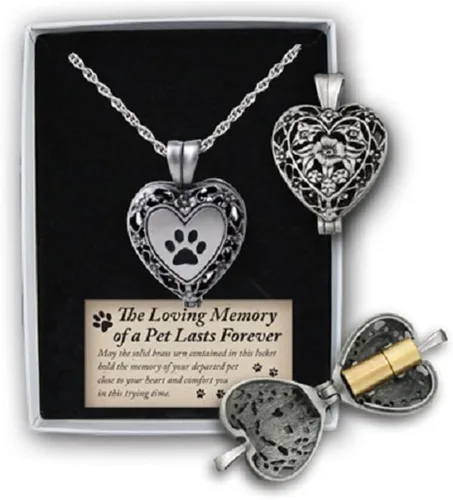 Cathedral Art In Loving Memory Pet Memorial Heart Locket con urna de vial para cenizas o un recuerdo, en cadena de 24 pulgadas, por Abbey & CA