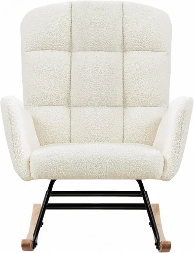 Miniatura 6 de oaaktu Mecedora para guardería, planeador tapizado con respaldo alto, balancín para guardería, cómodo y elegante sillón decorativo para salas