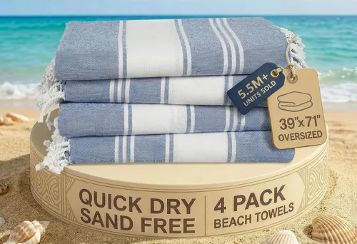 Miniatura 64 de LANE LINEN - Paquete de 4 toallas de playa de gran tamaño, toalla de piscina prelavada, extragrande, de secado rápido y sin arena, toalla de viaje