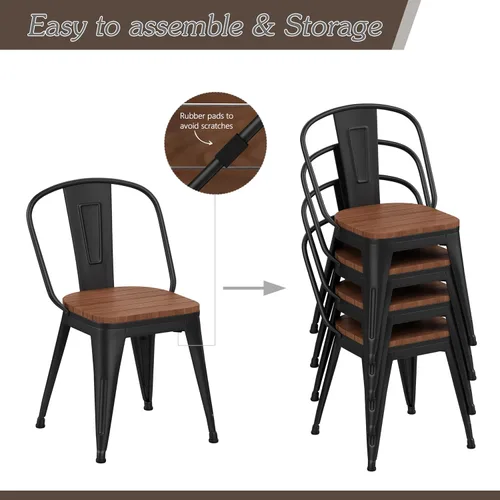Miniatura 8 de Alunaune Juego de 4 sillas de comedor de metal para exteriores de 18 pulgadas, con respaldo alto, taburetes de bar industriales apilables de hierro