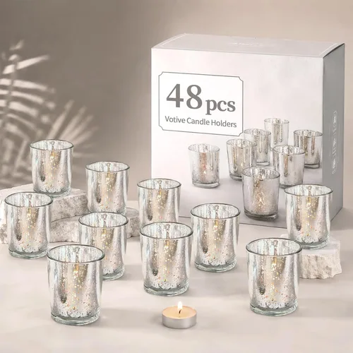 Miniatura 14 de LETINE 6pcs Blue Votive Candle Holders – Standard Votive Size for Regular Votive Candles– Tea Light Candles Holder, Candle Holder for Summer