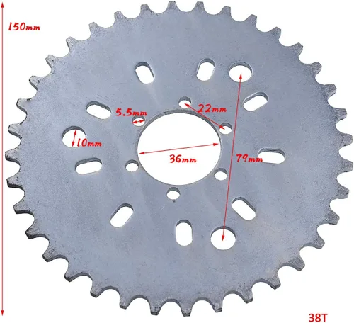 Miniatura 3 de Adaptador de piñón 38T apto para cadena 415 49cc 50cc 66cc 80cc 2 tiempos bicicleta motorizada