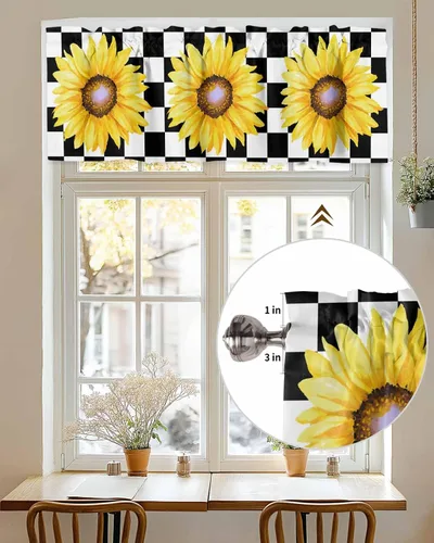 Miniatura 7 de Cenefas de girasol para ventanas de cocina, cenefa de cortina de granja, cortinas cortas de girasol de acuarela, cenefas con bolsillo para barra