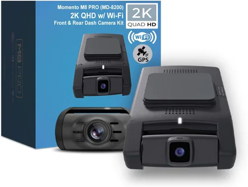 Momento M8 PRO 3-Ch 2K QHD con Wi-Fi dual de 5.0 GHz + kit de cámara GPS frontal y trasera para tablero (MD-8200) Incluye tarjeta microSD de 64 GB