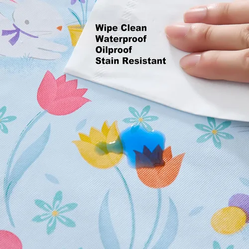 Miniatura 6 de Newbridge Blue Easter Cotton Tail Bunny Party 52 x 52 inch Square Vinyl Tablecloth with Flannel Backing, Bunny Rabbit, Easter Eggs and Floral Design