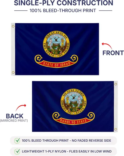 Miniatura 5 de AGAS - Bandera del estado de Idaho de 4 x 6 pies, impresión inversa de una sola capa en la parte posterior, nailon 200D, 100% traspasado, ojales