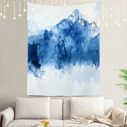 Miniatura 23 de Shrahala Tapiz de pared azul brillante, acuarela azul degradado para colgar en la pared, tapiz grande decorativo de fibra de poliéster, dobladillo