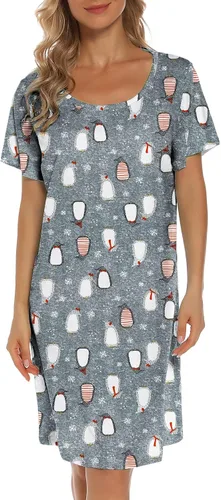 Miniatura 3 de ENJOYNIGHT - Camisones de algodón para mujer, tallas extragrandes, camisa de dormir de manga corta con estampado