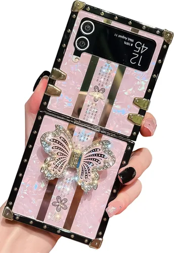 Miniatura 44 de Bonita funda compatible con Samsung Galaxy S22 Ultra, soporte plegable de lujo con diseño de mariposa brillante para mujeres y niñas, funda Blanco