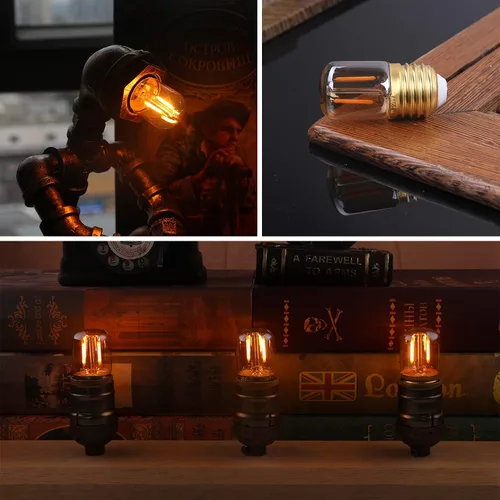 Miniatura 5 de Bombillas LED ámbar E26 de 1 W, T28 Mini Edison tubo lámpara de 2200 K cálidas, equivalente a 10 W, bombilla decorativa de repuesto no regulable