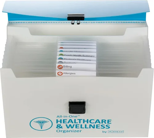 Miniatura 8 de Smead Organizador de salud y bienestar todo en uno, 13 bolsillos, tamaño carta, cierre de pestillo, blanco y verde azulado (92012) (paquete de 4)